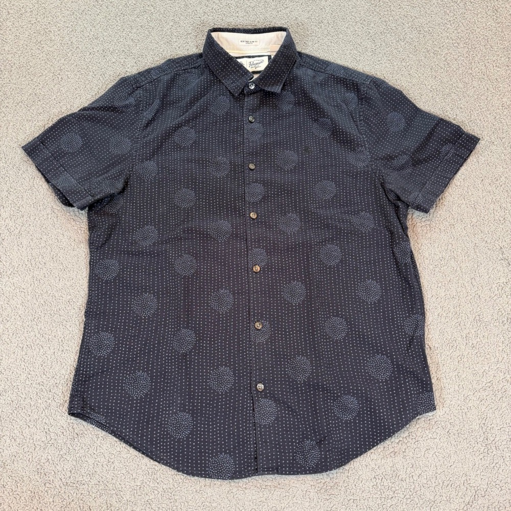 Original Penguin Mens Heritage Slim Fit Dotted Button Down Shirt Large OP4320